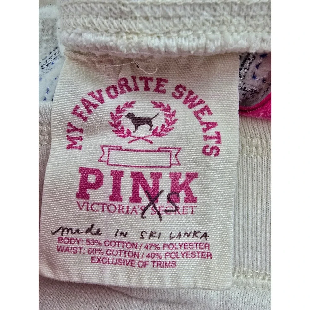 Victoria's Secret PINK Sweat Shorts Cream Blue Logo Raw Hem XS Collegiate Crest
